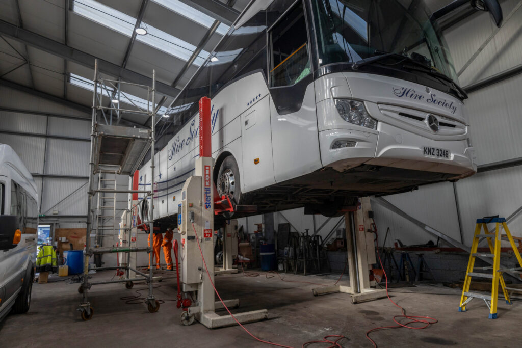 Hire Society Coach undergoing routine maintenance