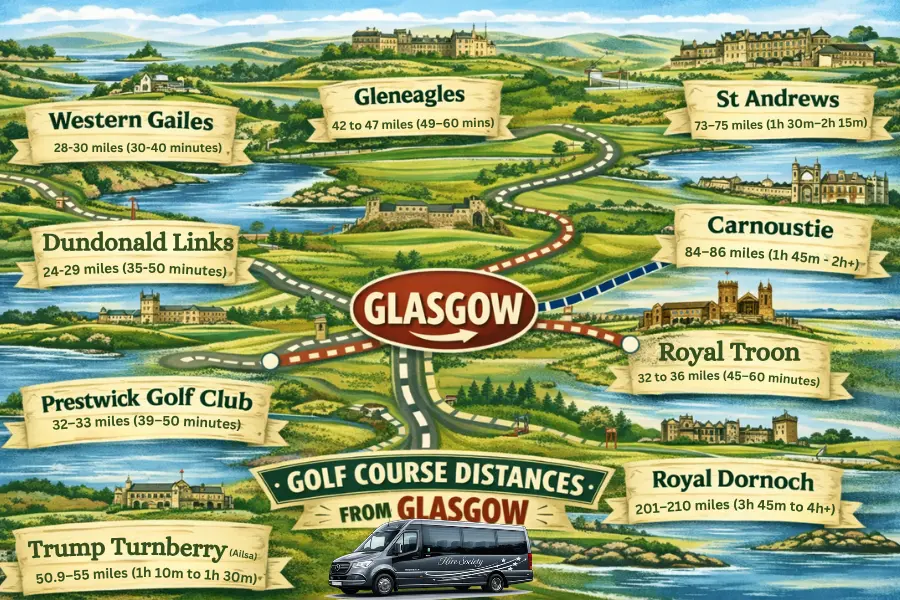 Golf course distances from Glasgow