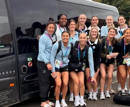 New Zealand Silver Ferns and the Hire Society Coach Driver John