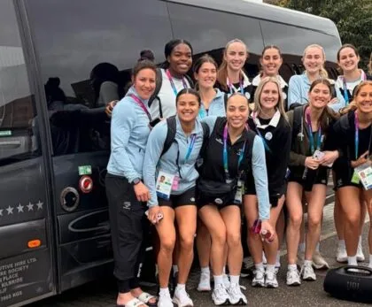 New Zealand Silver Ferns and the Hire Society Coach Driver John