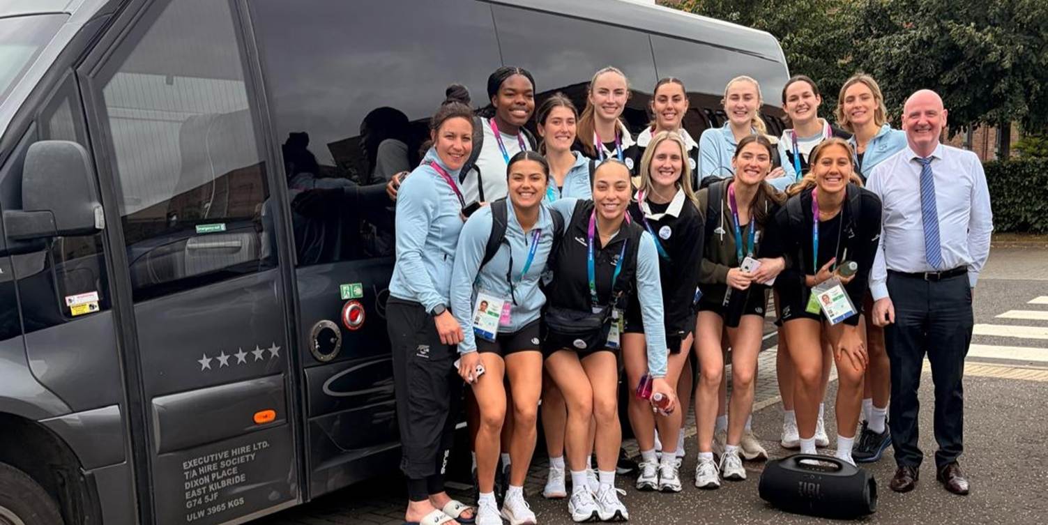 New Zealand Silver Ferns and the Hire Society Coach Driver John